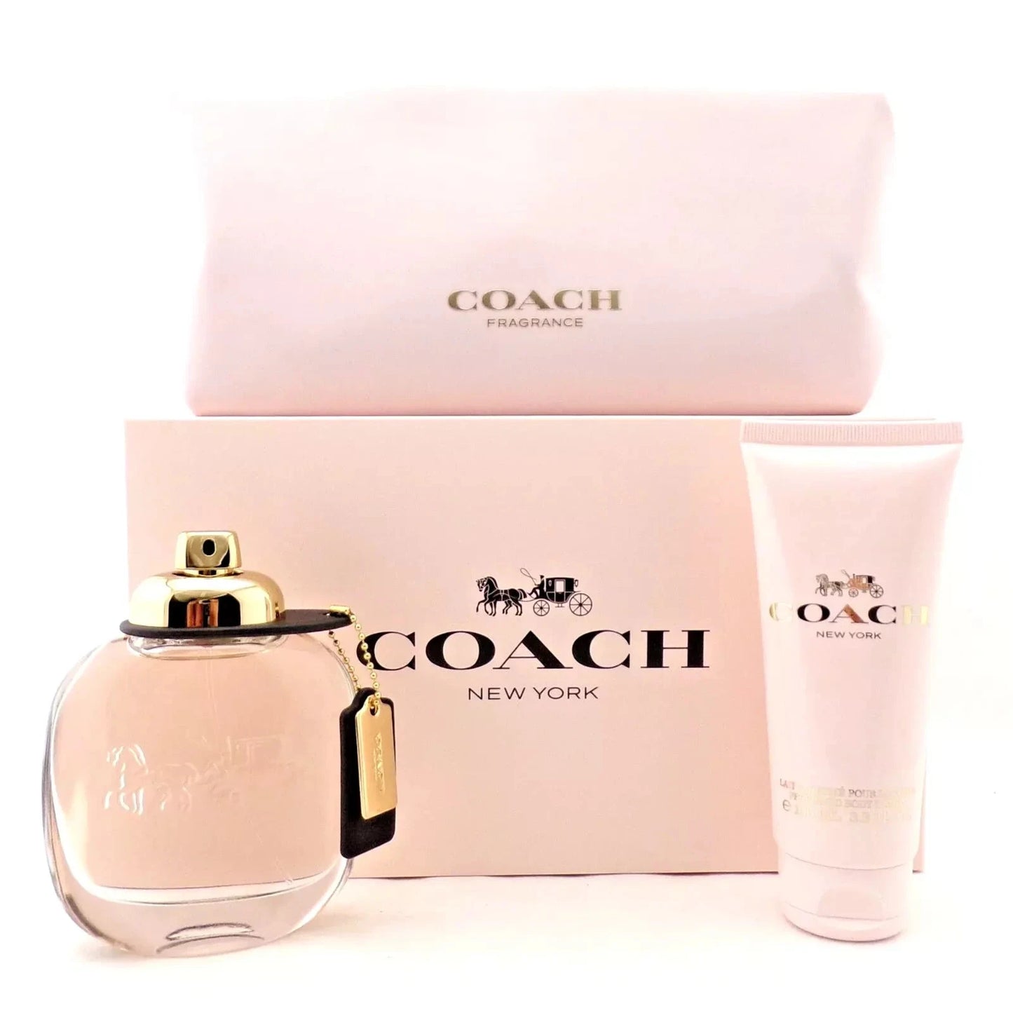 Coach Woman New York 3pc Gift Set 3.3oz EDP + 3.3oz Body Lotion + Toiletry Bag