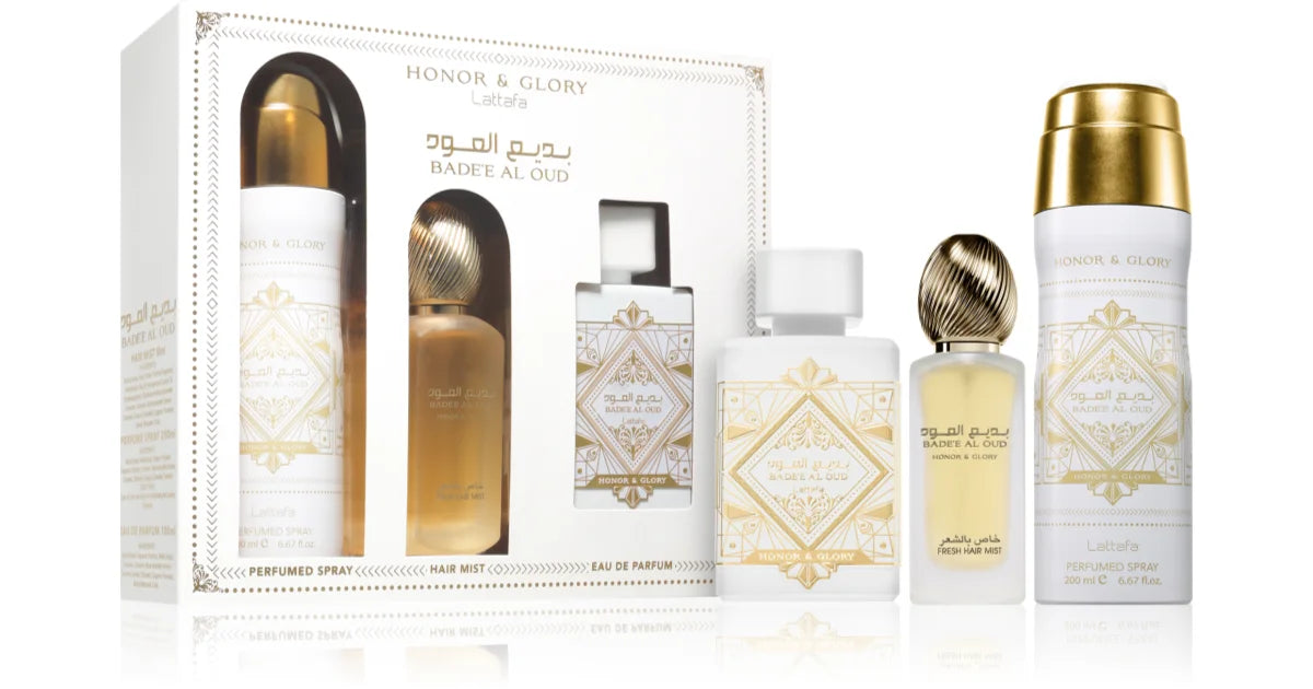 Lattafa Badee Al Oud Honor & Glory 3Pcs Set  + Hair Mist men's EDP 3.4OZ luxury perfume bottle