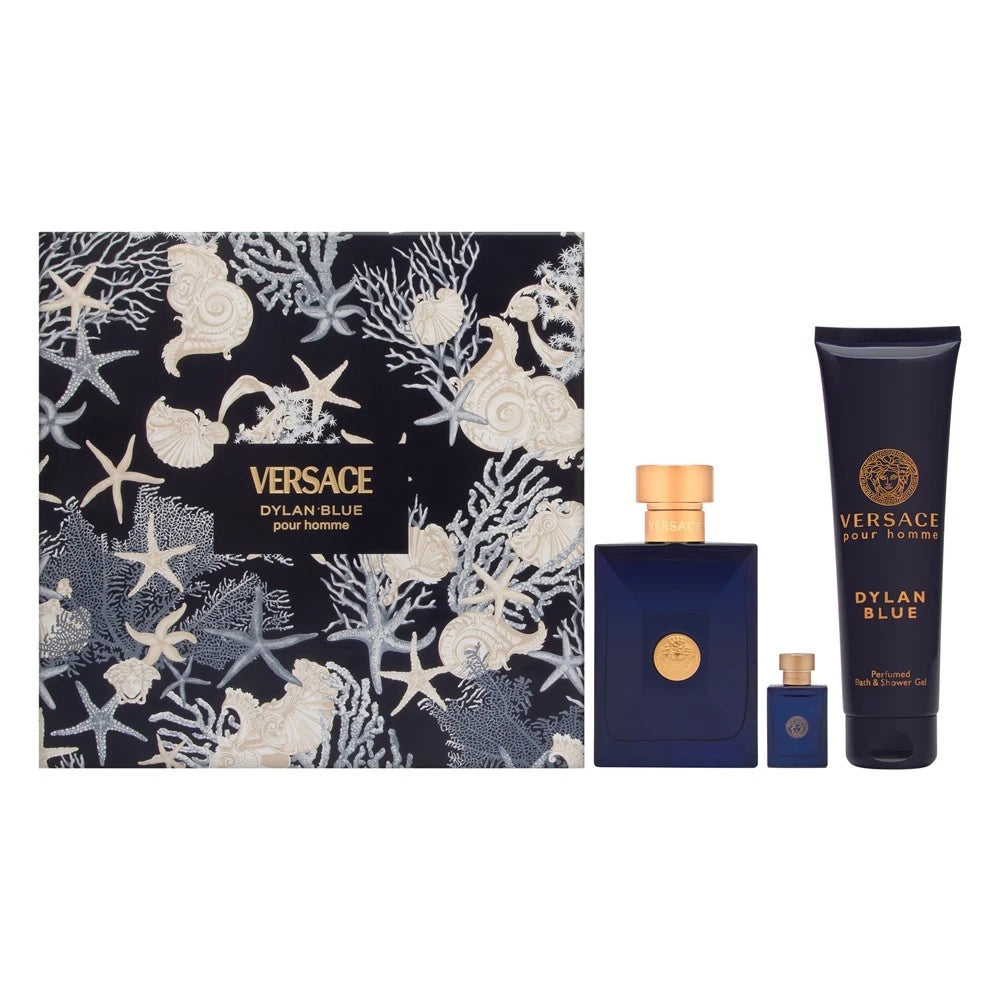 Versace Dylan Blue Pour Homme 3 PC Set: 3.4 oz EDT + 0.17 oz EDT Mini + 5 oz SG