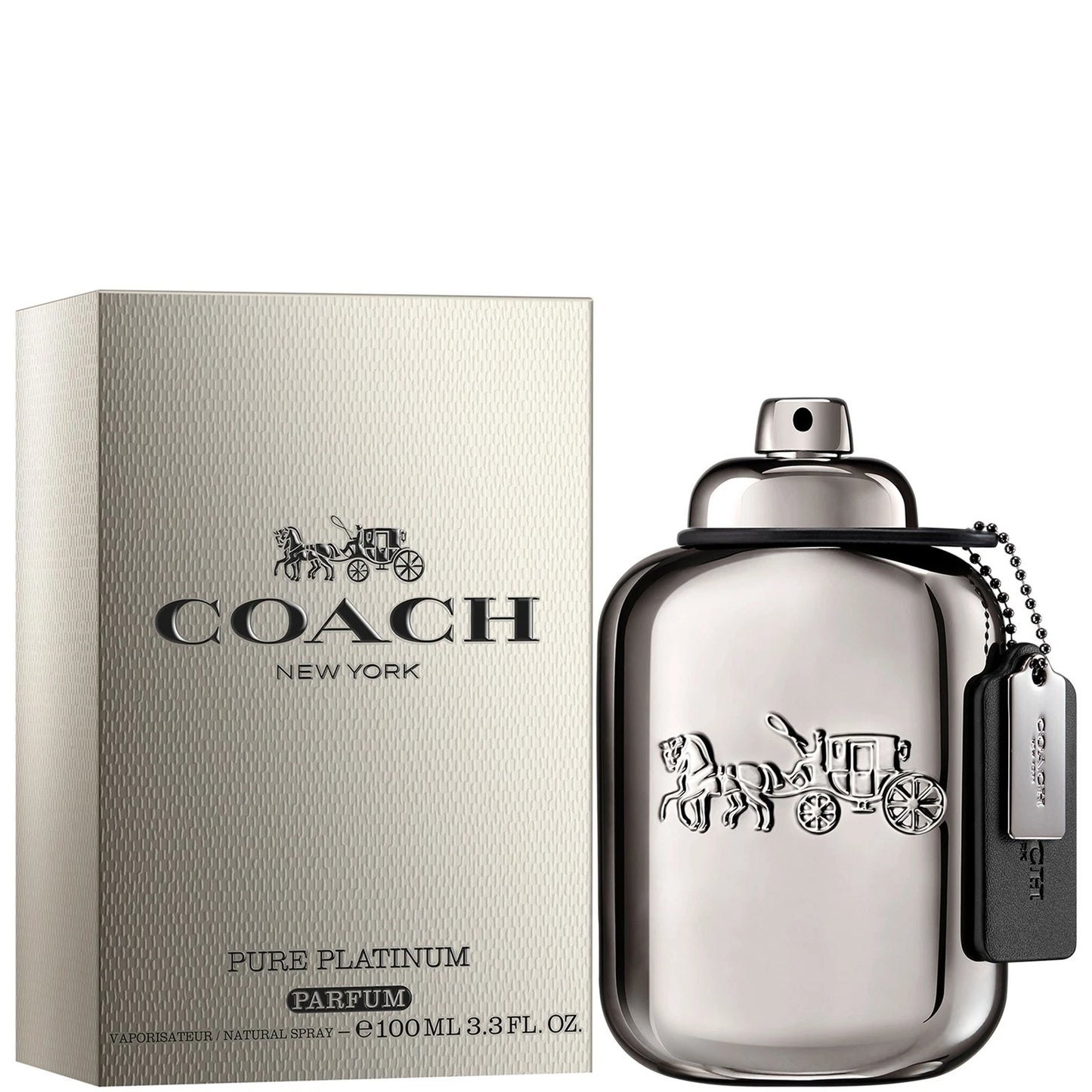 Coach Pure Platinum Parfum Spray 3.3 Oz For Men | Fresh Amber Aromatic Fragrance(NEW ARRIVAL)