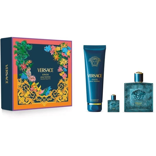 Versace Eros Eau De Toilette 3.4 Oz & Shower Gel 3 Pcs Gift Set For Men Scent