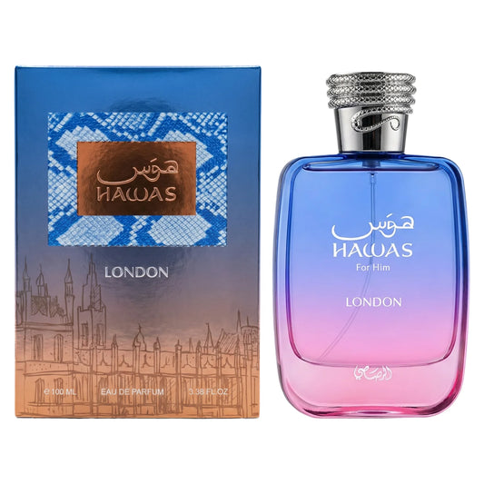 Rasasi Hawas London Eau de Parfum 3.38oz / 100ml | Spicy Fruity Floral Amber Fragrance | Pear, Saffron, Rose & Vanilla