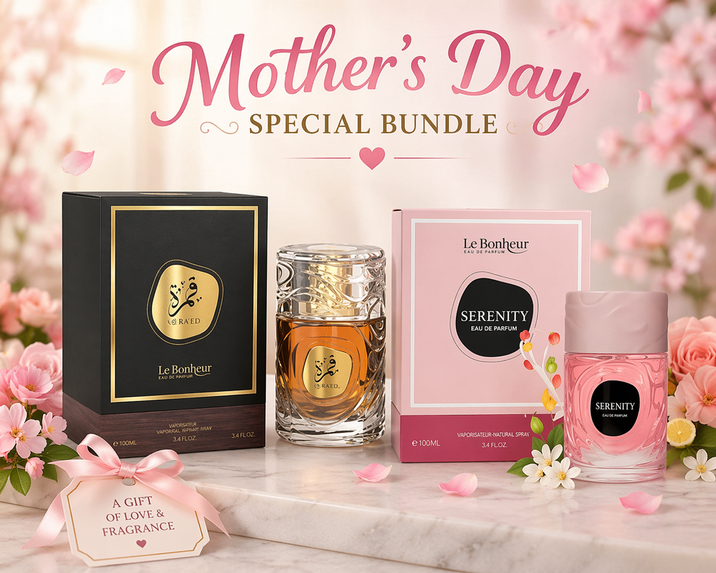 LE BONHEUR QUMRA & LE BONHEUR SERENITY BUNDLE 3.3 OZ EDP MOTHERS DAY SPECIAL