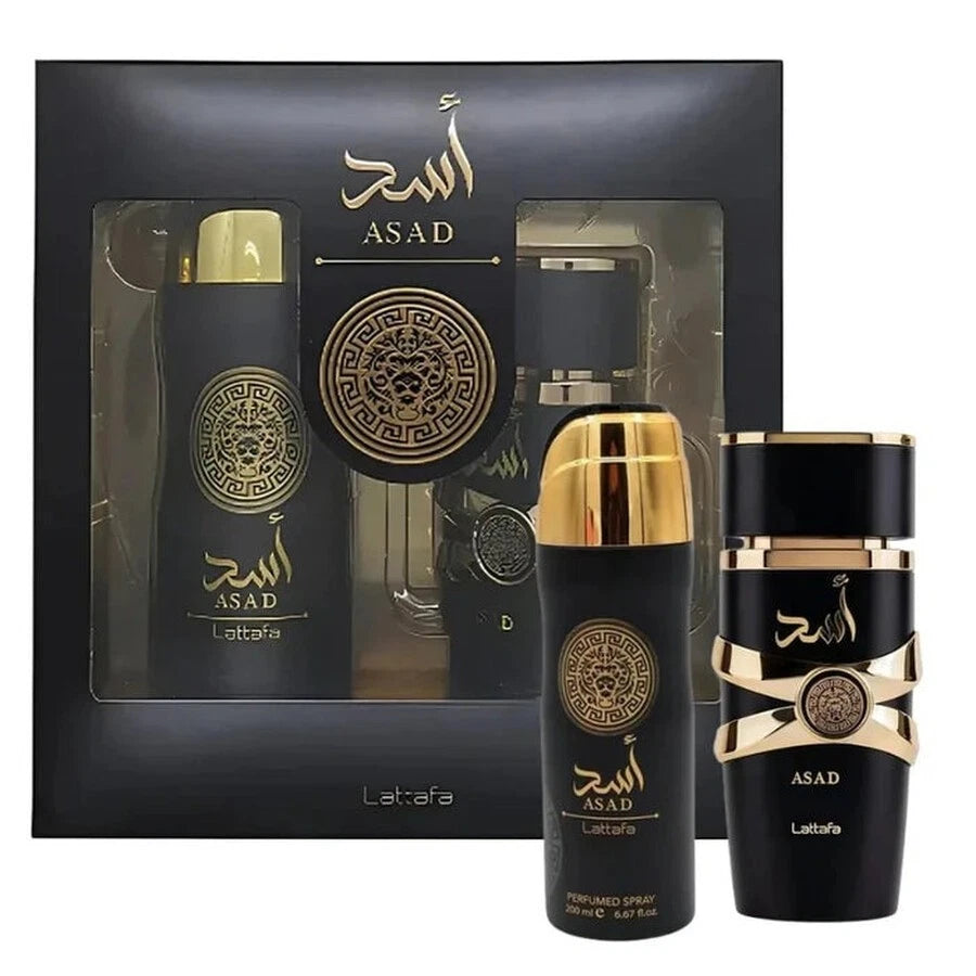 Asad by Lattafa 2 Pcs Gift Set With 100ml EDP and 200ml Perfumed Spray