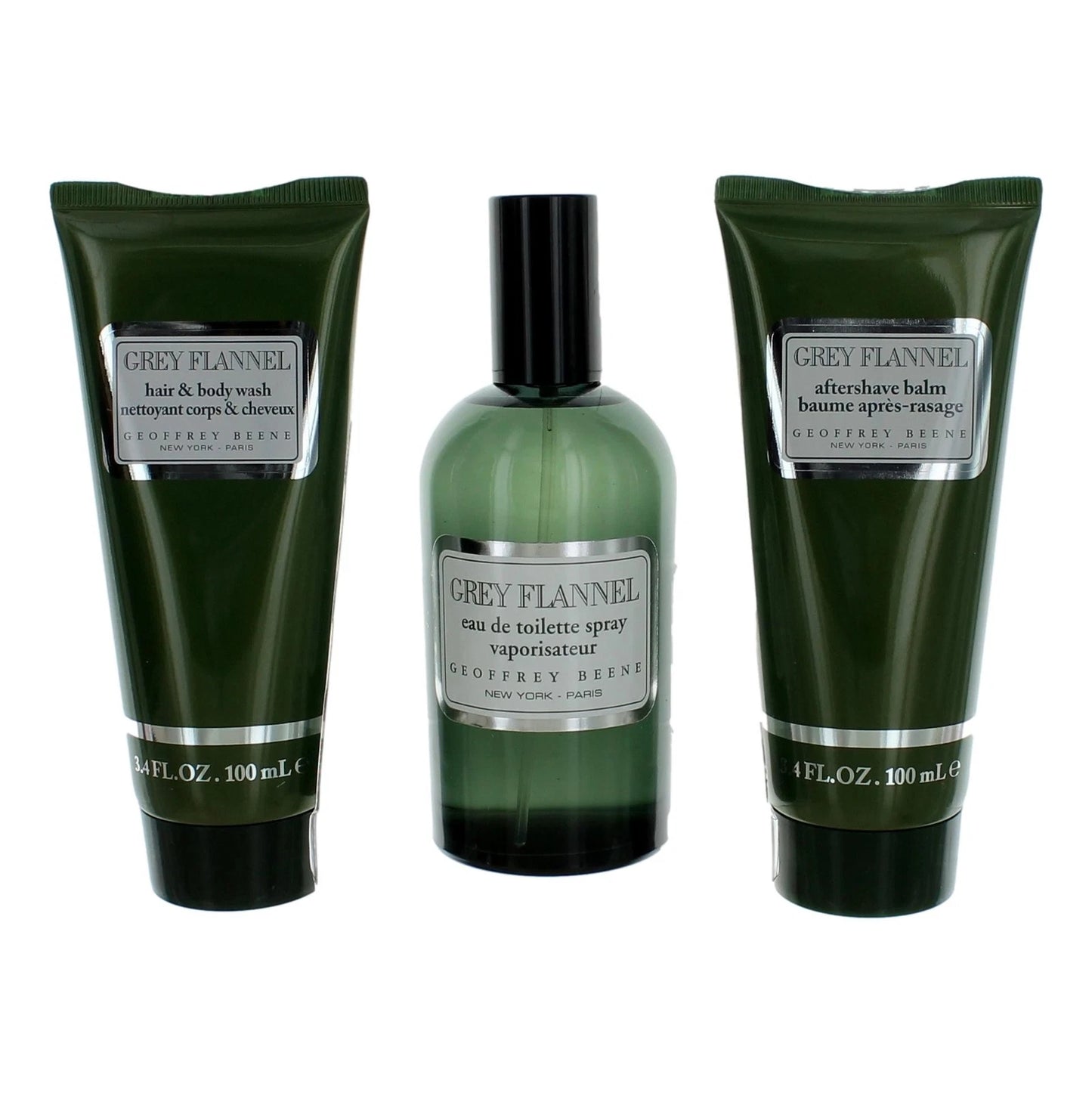 Grey Flannel by Geoffrey Beene EDT SPRAY 4 OZ & AFTERSHAVE BALM 3.4 OZ & HAIR &