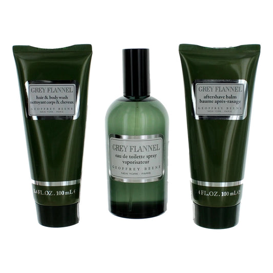 Grey Flannel by Geoffrey Beene EDT SPRAY 4 OZ & AFTERSHAVE BALM 3.4 OZ & HAIR &