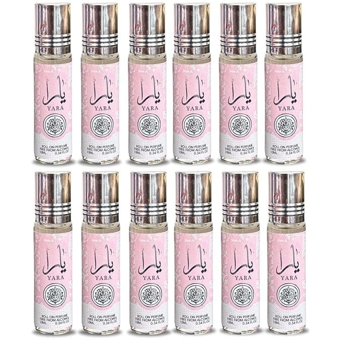 YARA PERFUME OIL ROLL ON FOR WOMEN 0.34 FL OZ / 10 ML ROLL ON PARFUM OIL - PACK OF 12 - TRAVEL SIZE