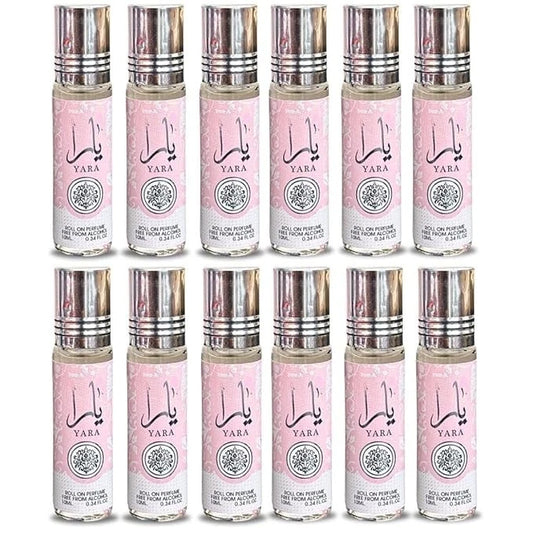 YARA PERFUME OIL ROLL ON FOR WOMEN 0.34 FL OZ / 10 ML ROLL ON PARFUM OIL - PACK OF 12 - TRAVEL SIZE
