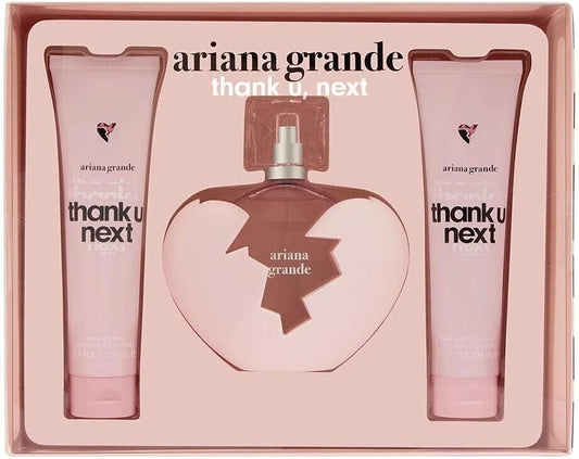 THANK U NEXT by Ariana Grande 3 PIECE GIFT SET - EDP, Body Souffle, Shower Gel