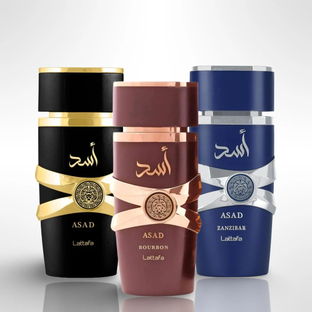 Lattafa Perfumes Asad + Asad Bourbon + Asad Zanzibar Eau de Parfum 100 ml (3.4 FLOZ)- Long Lasting Men's Fragrance - Lattafa Perfumes Newest Release Coconut Scented Cologne